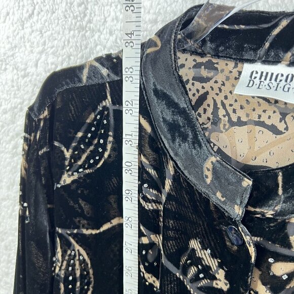 Chicos Design Womens 3 L Black Silk Velvet Burnout Jacket Mandarin Collar Tunic - Picture 10 of 15